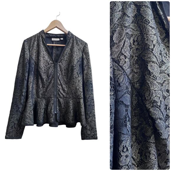 Hinge Overlay Lace Full Zip Peplum Jacket Small Goth Victorian Dark Romance - Picture 2 of 13